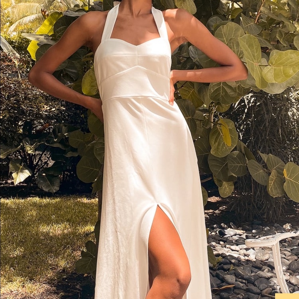 Lulus White Halter midi Dress
